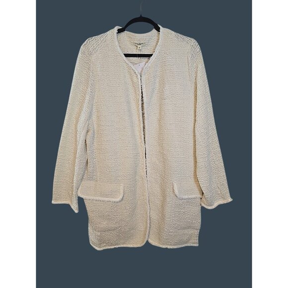 Max Studio London Frayed Trim Longline Cozy Cardigan Ivory Pockets Size 2X New - Picture 2 of 16